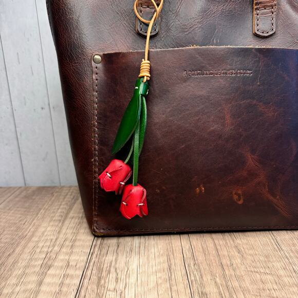 Genuine Leather Tulip Bag Charm Tulip Spring Flowers Leather Charm - Picture 6 of 6